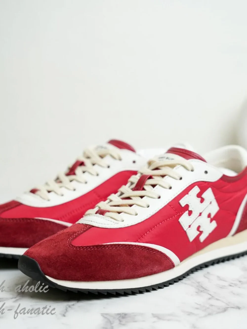 Tory Burch T-Logo Nylon Suede Vintage Sneaker 2.0 in Tory Red / White NIB